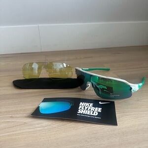 Nike Flyfree Shield Sunglasses with Green and White Frame